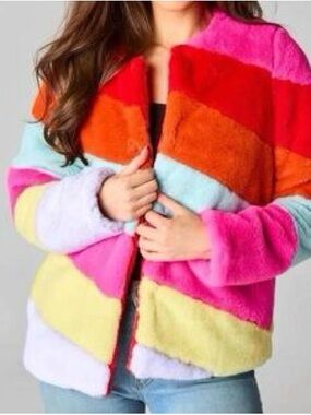 Buddy Love Winterland Colorblock Faux Fur Jacket - Multi Color